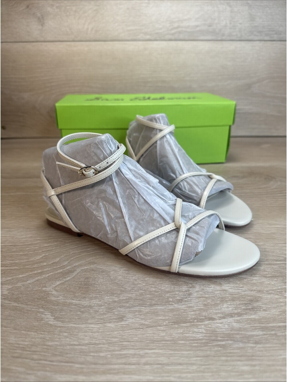 Ellina Strappy Flat Sandal Bright White Leather Woman’s Size 6 M